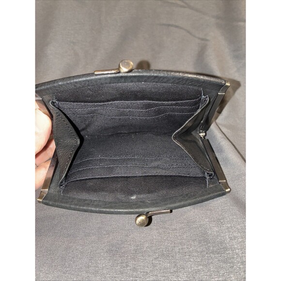 Authentic Fossil 1954 Leather Coin Purse Card ID Holder Wallet Black Kiss Lock - Picture 7 of 11